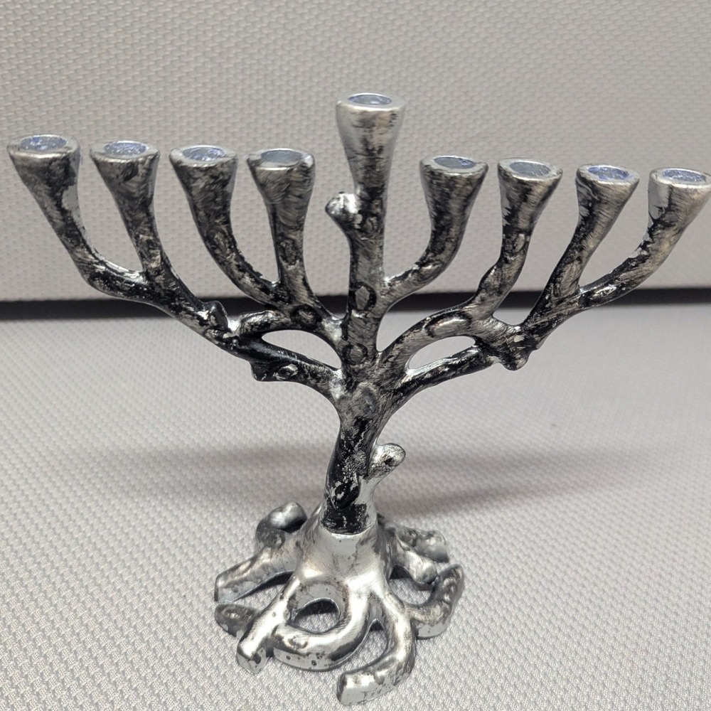 VTG Tree of Life Hanukkah Menorah Metal Branch Design Candelabra Silver Tone